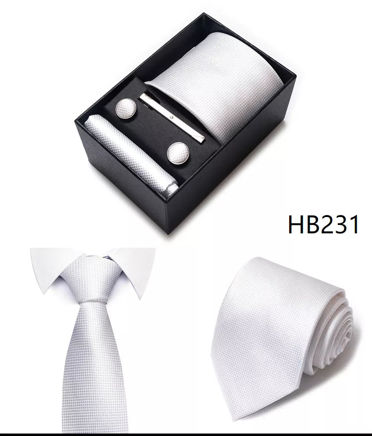 4 Piece Tie Handkerchief Cufflink Set For Men Necktie Holiday Gift Box Blue Gold Suit Accessories Slim Wedding Set The Clothing Company Sydney