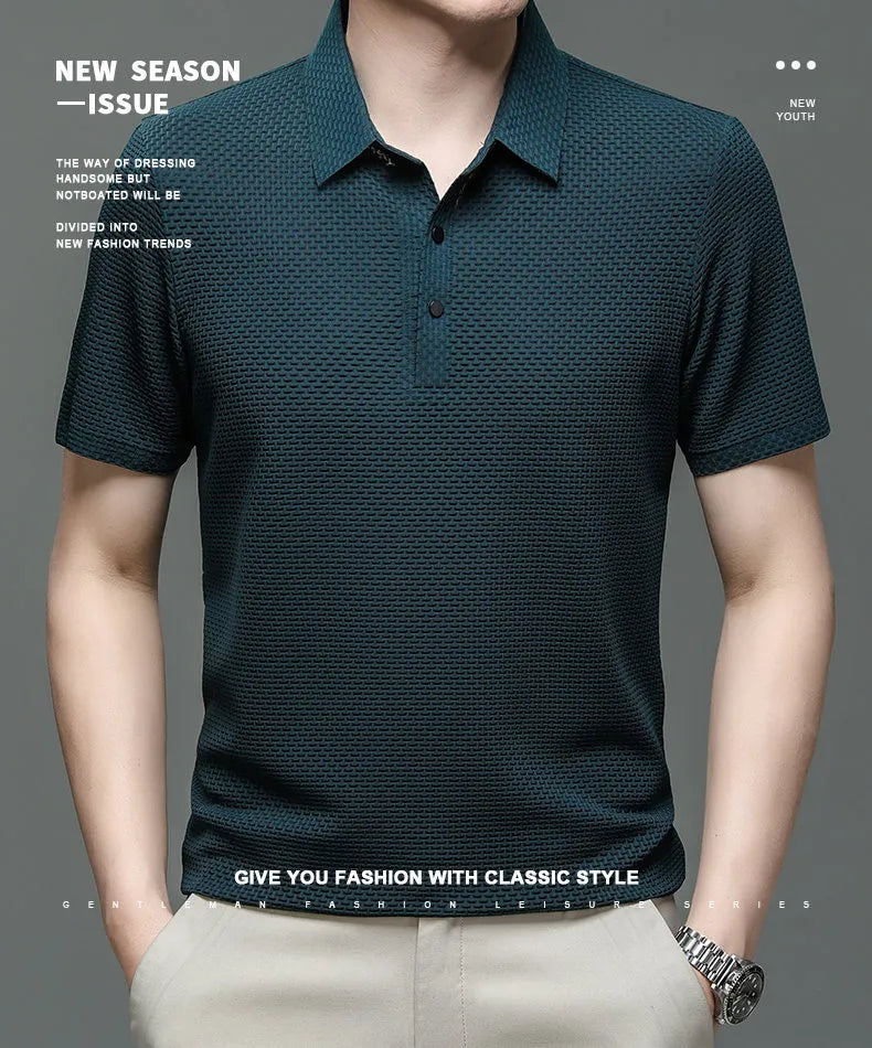 Summer Men's Lop-up Hollow Short-sleeved Polo Shirt Ice Silk Breathable Business Fashion T-Shirt Male Top The Clothing Company Sydney