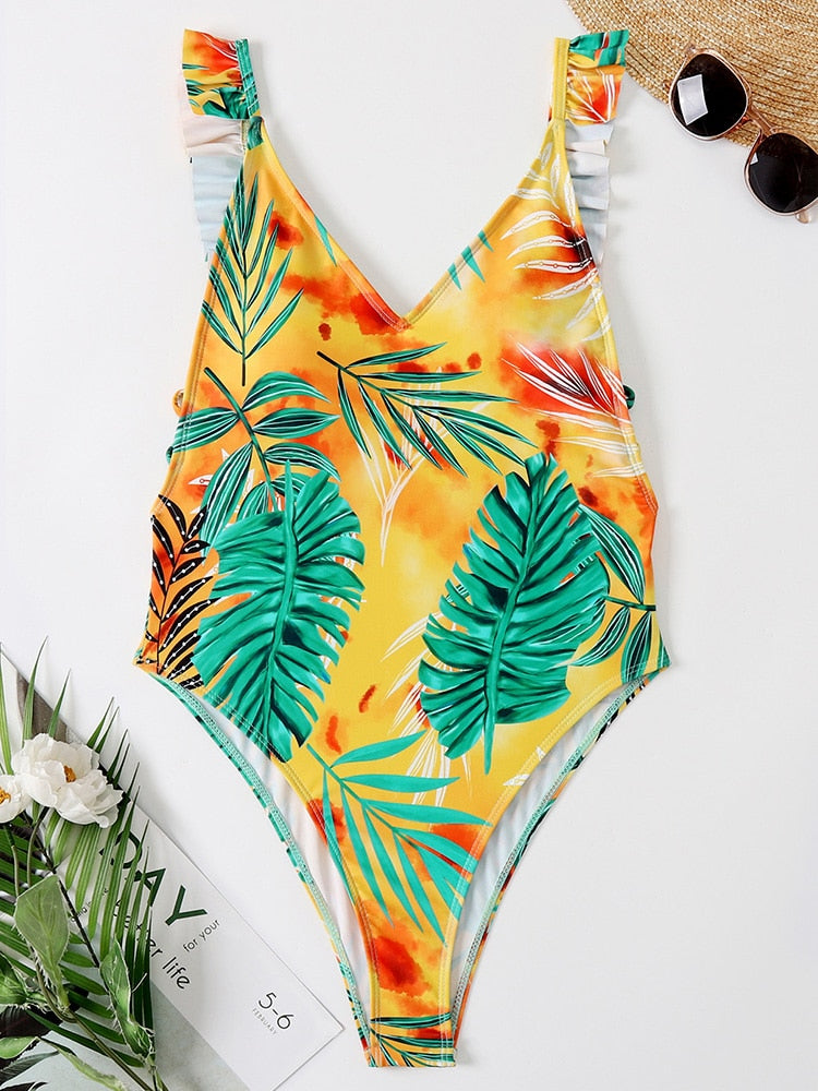 High Cut Ruffled Female Swimwear One Piece Swimsuit Women Backless Monokini Bather Bathing suit Swim Bodysuit The Clothing Company Sydney