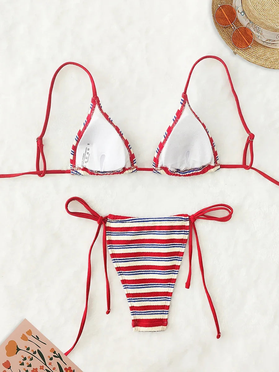 Push-Up Two-Piece Swimsuit Bathing Suit Micro Beachwear Stripe Bikini Set Swimwear - The Clothing Company Sydney
