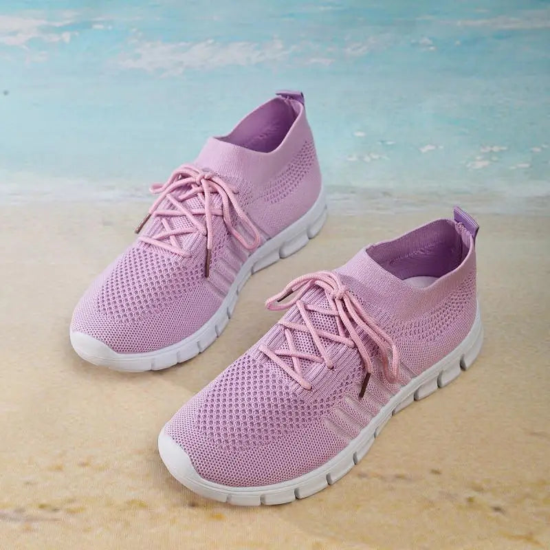 Mesh Breathable Soft Sole Sneakers Lightweight Non-Slip Running Walking Casual Lace Up Flats Shoes - The Clothing Company Sydney