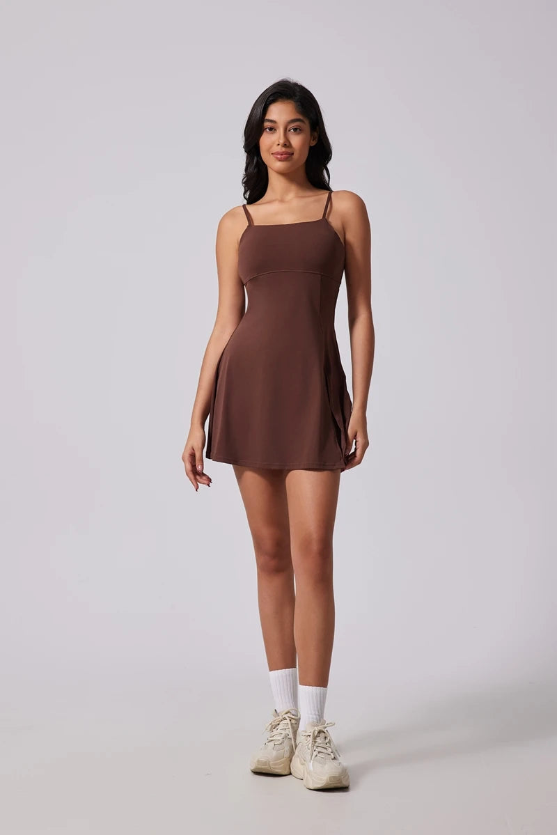 Women's Sports Tennis Dress Removable chest cushion Breathable Outdoor Yoga Tennis Skirt Dress - The Clothing Company Sydney