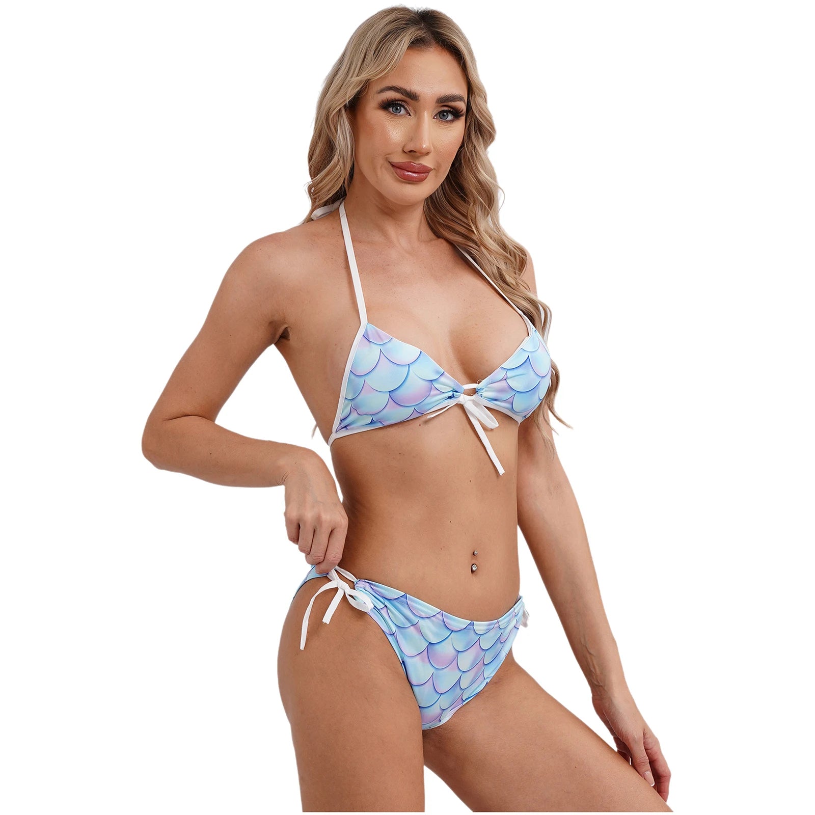 Women's Mermaid Print Swimsuit Bikini Bathing Suit Halter Sponge Pad Bra and Drawstring Briefs Beach Pool Surfing Swimwear - The Clothing Company Sydney