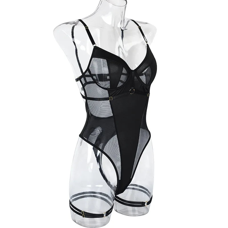 Lace Bodysuit Women's Transparent Lingerie See Through Black Tights Fitness Sissy Crotchless Erotic Body - The Clothing Company Sydney