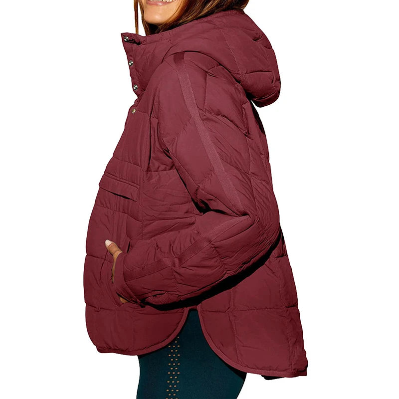 Autumn Winter Padded Jacket For Women Fashion Pockets Long Sleeves Hooded Pullovers Casual Coat - The Clothing Company Sydney