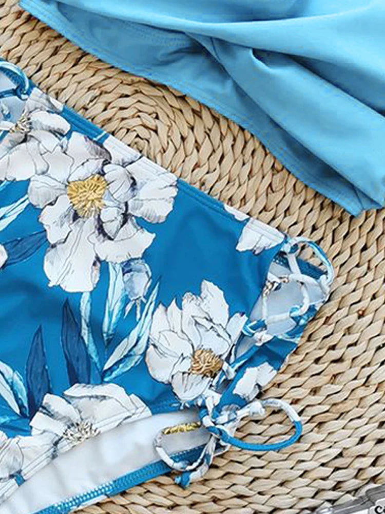 Floral Print V Neck Bikini Sets Tie Back Tie Side Cut Out High Waist High Cut Two Piece Swimsuit Women's Swimwear The Clothing Company Sydney
