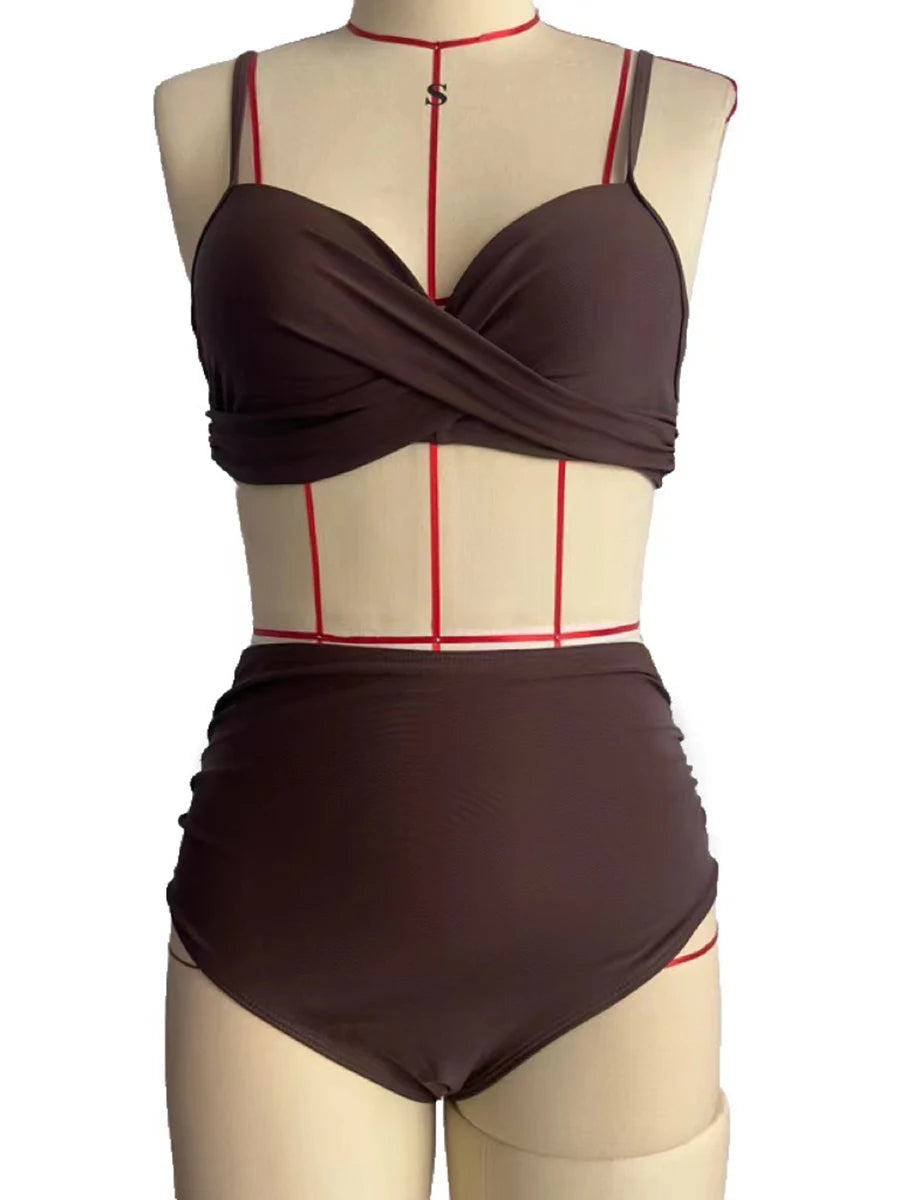 Cross Frill Bikinis Women Swimwear Print High Waist Swimsuit Beachwear Bathers Bathing Swimming Swim Suit The Clothing Company Sydney