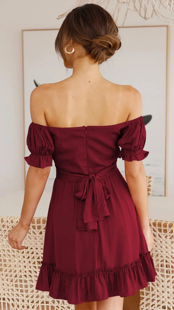 Summer Sundersses White Short Sleeve Ruffles Lace Up Folds Mini Dresses Bohemian Party Beach Dress - The Clothing Company Sydney