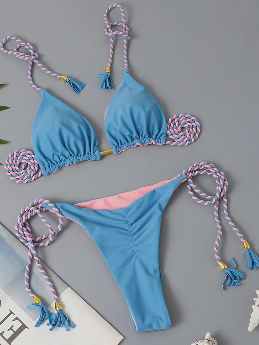 2 Piece Triangle String Bikini Swimsuit Tie Side Thong Swimwear Female Bathing Swimming Suit Summer Beachwear The Clothing Company Sydney
