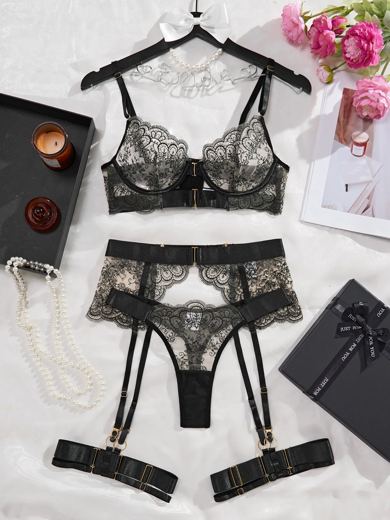 3 Piece Lingerie Lace Ladies Underwear Suspender Set Outfits - The Clothing Company Sydney