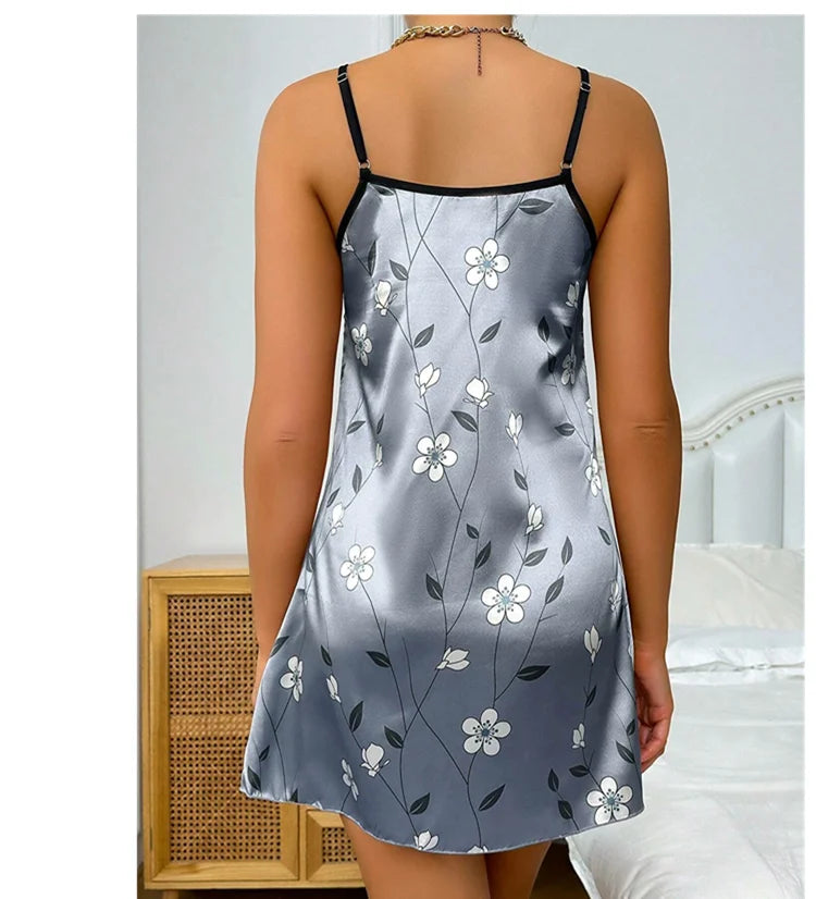 Women's Nightgown Satin Floral Print Spaghetti Strap Sleepwear Dress Luxurious Satin Slip Nightdress The Clothing Company Sydney