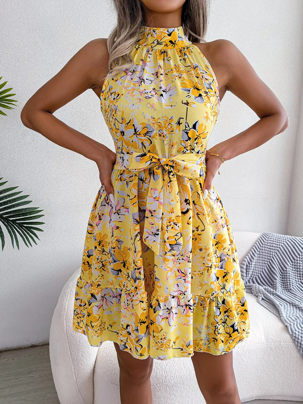 Summer Women O Neck Floral Print Bandage Holiday Beach Sundress Casual Halter Short Dresses The Clothing Company Sydney