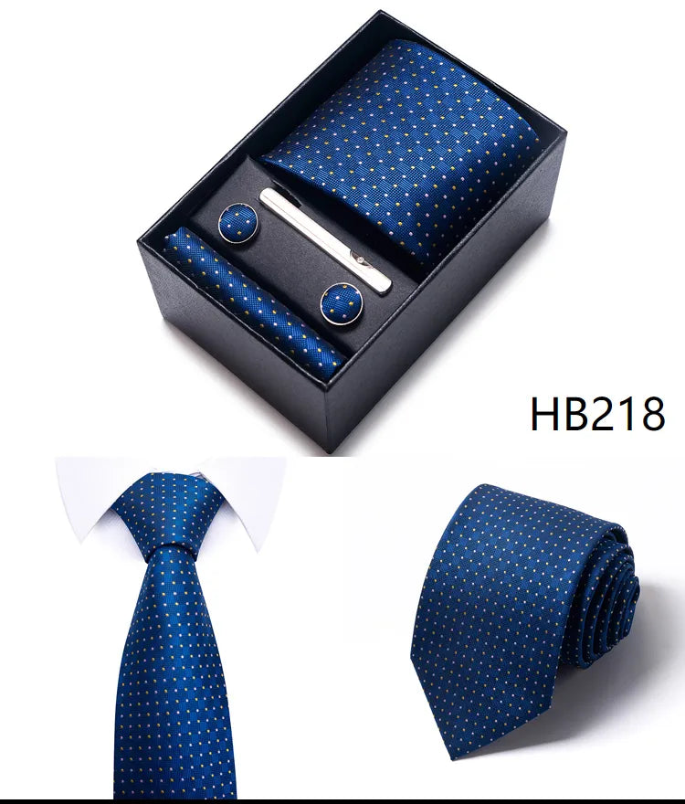 4 Piece Tie Handkerchief Cufflink Set For Men Necktie Holiday Gift Box Blue Gold Suit Accessories Slim Wedding Set The Clothing Company Sydney