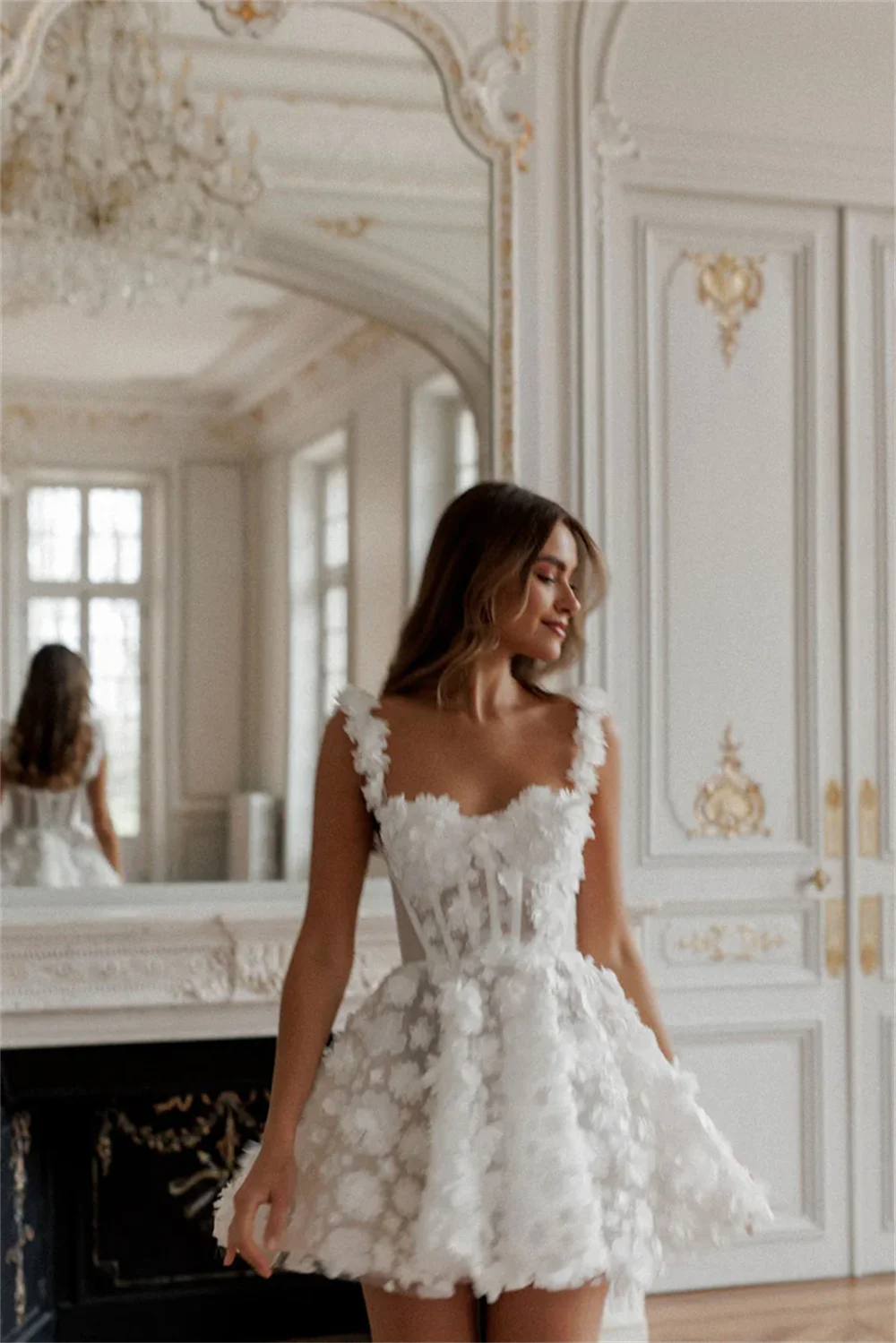 White Mini Prom Dresses Flower Lace Embroidery Evening Dress Sleeveless Lace-up Spaghetti Strap Party Dress The Clothing Company Sydney