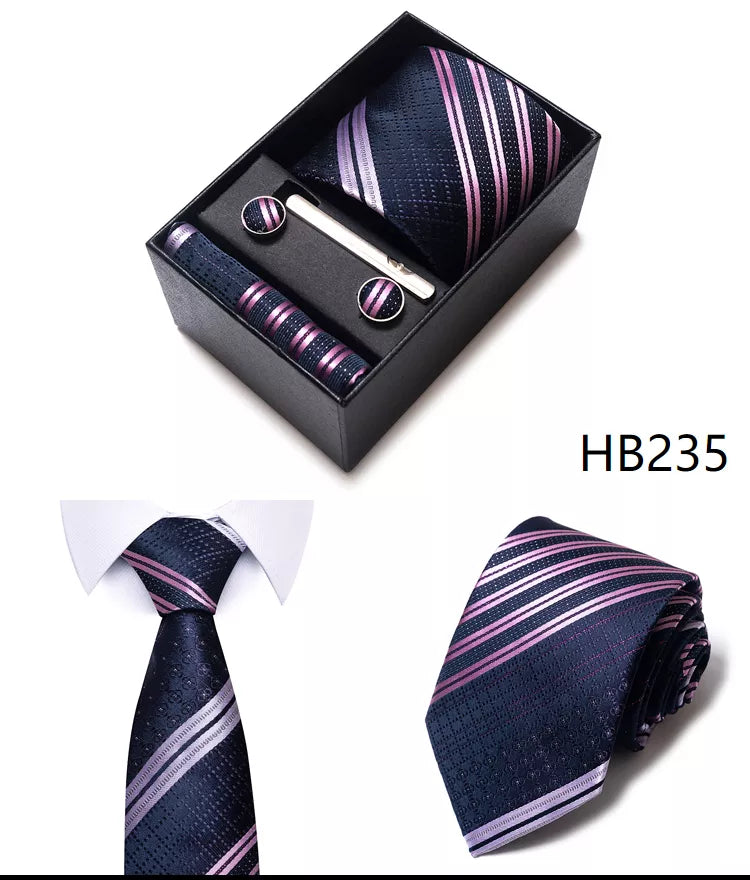 4 Piece Tie Handkerchief Cufflink Set For Men Necktie Holiday Gift Box Blue Gold Suit Accessories Slim Wedding Set The Clothing Company Sydney