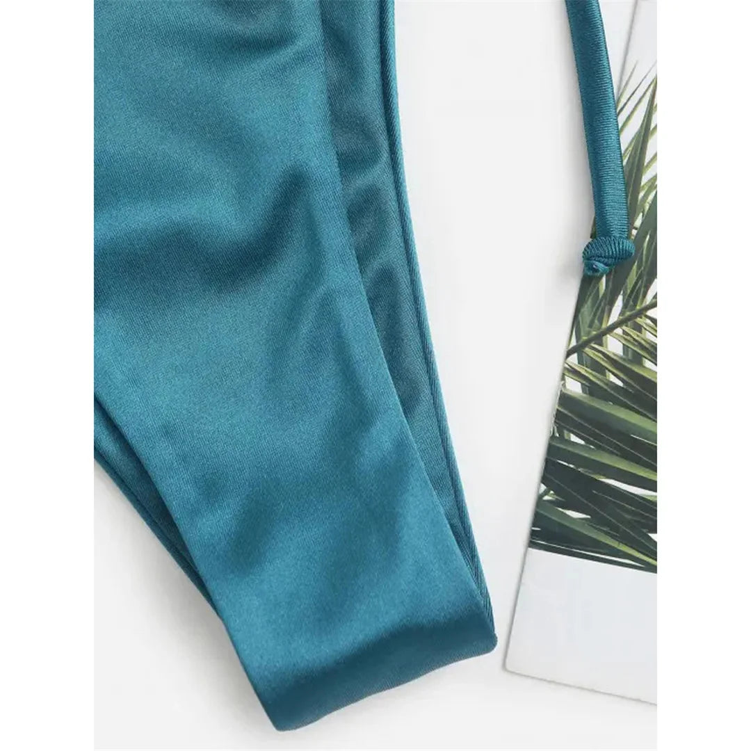 Side Tie Satin High Leg Cut Brazilian Bikini Swimwear Swimsuit Two piece Bikini set Bather Bathing Suit - The Clothing Company Sydney