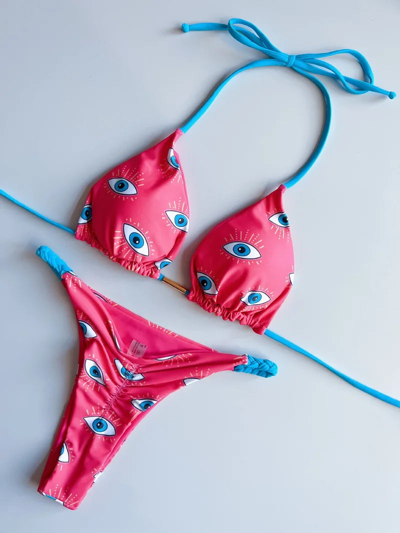 2 Piece Halter Micro Bikini Thong Swimsuit Women's Swimwear Bandage Brazilian Bathing Suit - The Clothing Company Sydney