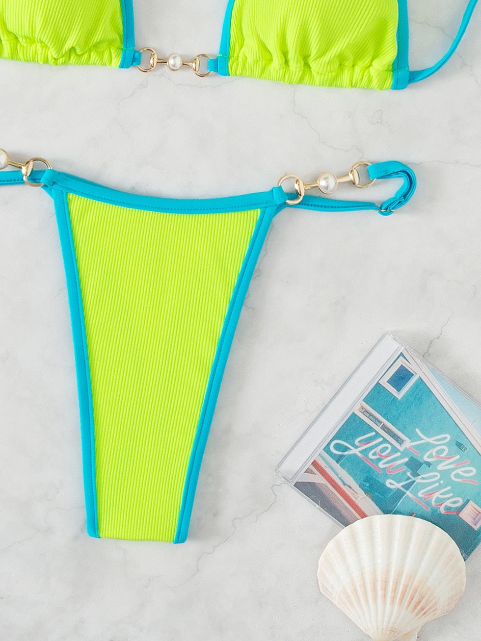 Two 2 Piece Chain Micro Bikini Swimsuit Female Swimwear Thong Bikinis Set Brazilian Bathing Suits Beach Wear Bather Set The Clothing Company Sydney