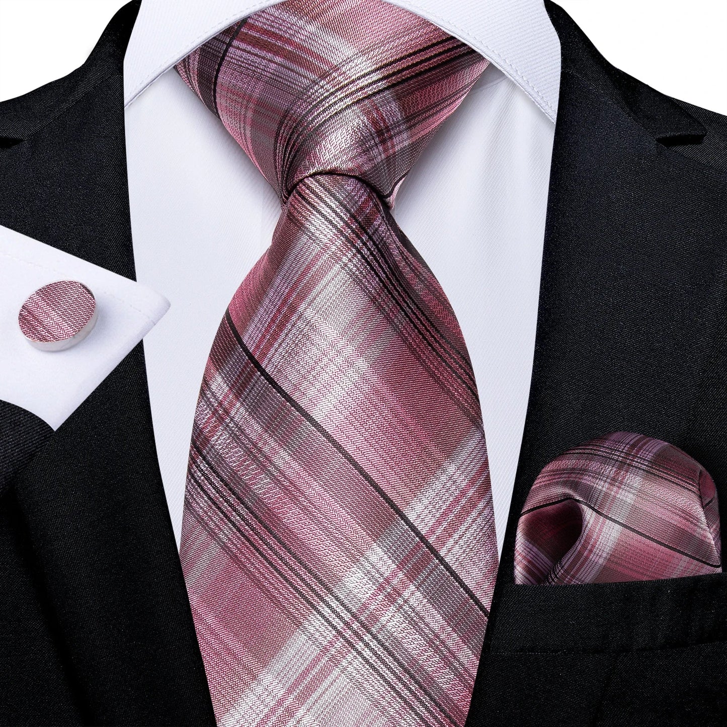 Plaid Print Men's Tie Set 8cm Width Neck Tie Handkerchief Cufflinks Business Wedding Tie Gift Set The Clothing Company Sydney