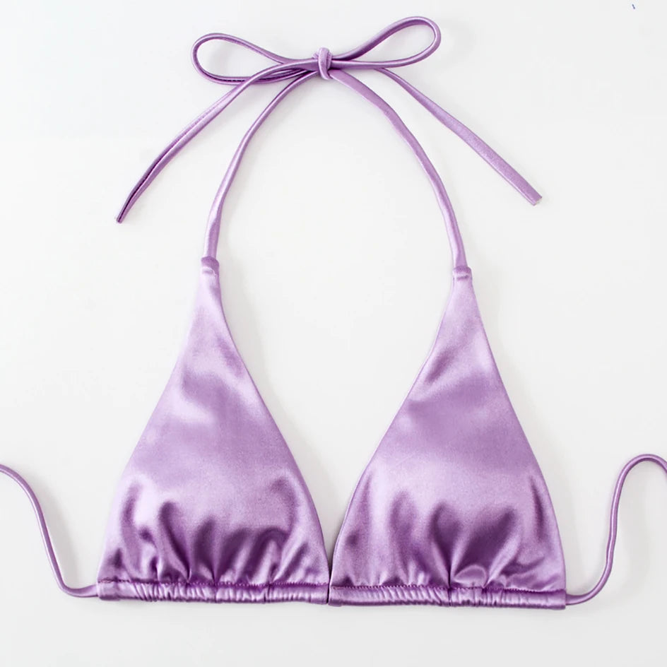 Metallic Halter Triangle Swimsuit Women Swimwear Bathing Suits Brazilian Thong Micro Bikinis Set Beach Wear - The Clothing Company Sydney