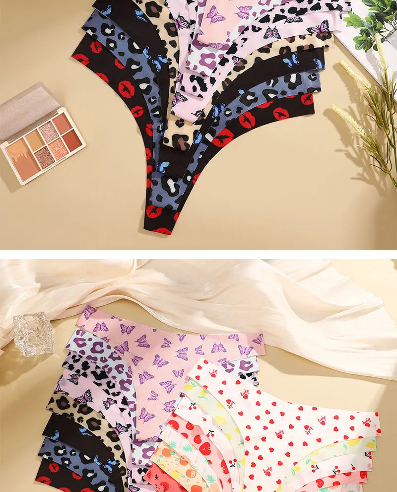 7 Pack Ice Silk G-String Thong Women's Seamless Panties Low Waist Print Underwear Lingerie - The Clothing Company Sydney