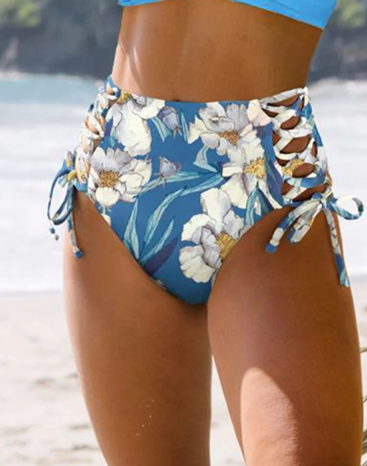 Floral Print V Neck Bikini Sets Tie Back Tie Side Cut Out High Waist High Cut Two Piece Swimsuit Women's Swimwear The Clothing Company Sydney
