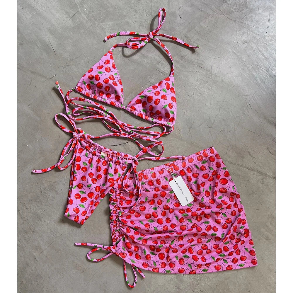 3 Piece Bikini Set Mini Skirt Swimwear Bikinis Bandeau Push Up Beachwear Bodysuit Thong Swimsuit The Clothing Company Sydney