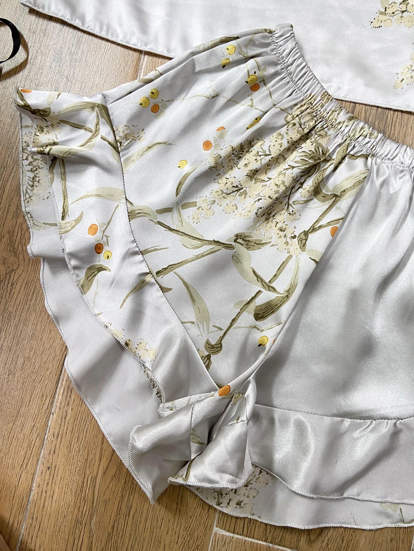 Women's Floral Cami Pyjama Set with Matching Bag – Ruffle Hem Shorts Sleepwear - The Clothing Company Sydney