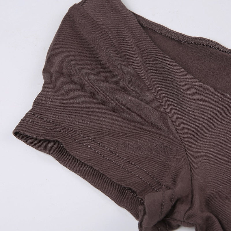 Brown Vintage Y2K Folds Slim Summer Mini Dress for Women Round Neck Dress The Clothing Company Sydney