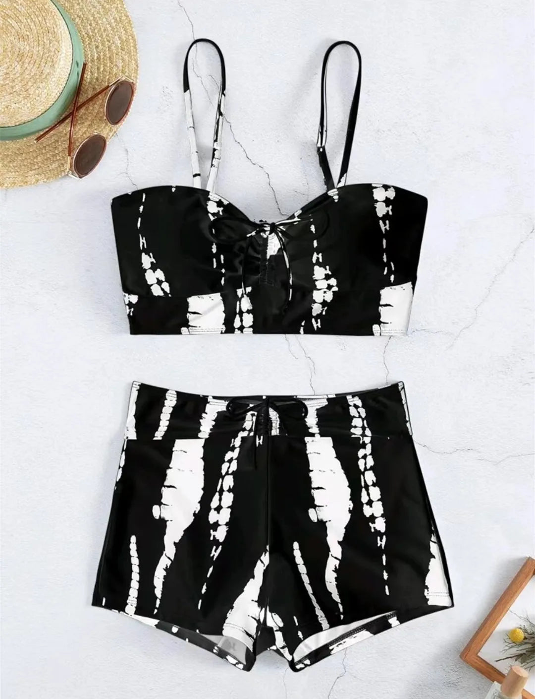 2 Piece Drawstring Front Shorts Bikinis High Waist Swimsuit Women Swimwear Bathers Bathing Swimming Swim Suit Beachwear - The Clothing Company Sydney