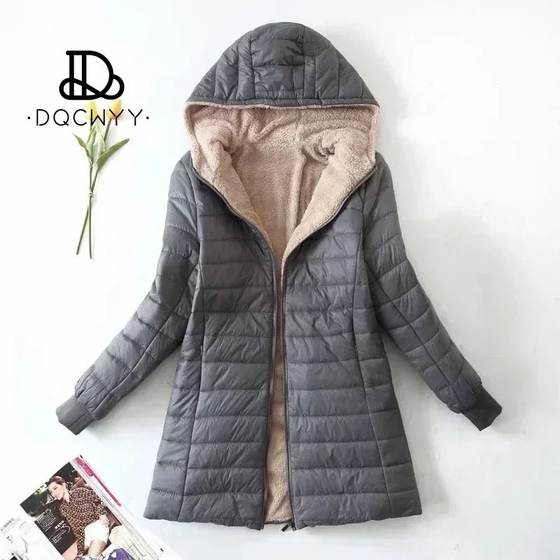 Women's Jacket Winter Mid Length Hooded Fit Plus Fleece Cotton Padded Coat Warm Lamb Fleece Parkas Winter Jackets - The Clothing Company Sydney