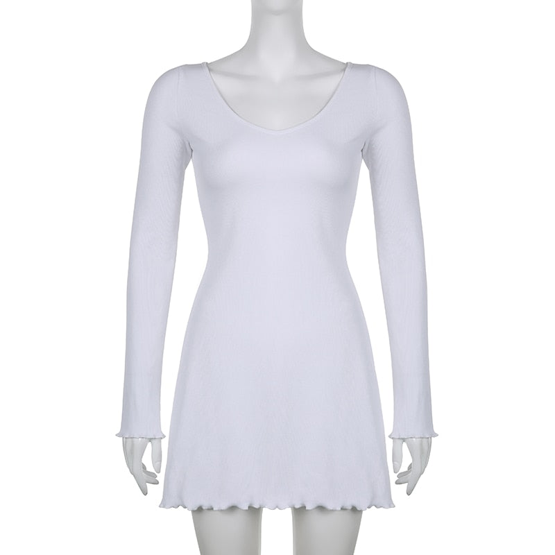 Casual Frill Long Sleeve Black Female Dress Slim Spring Autumn Mini Dresses Basic Fashion Elegant Outfit The Clothing Company Sydney