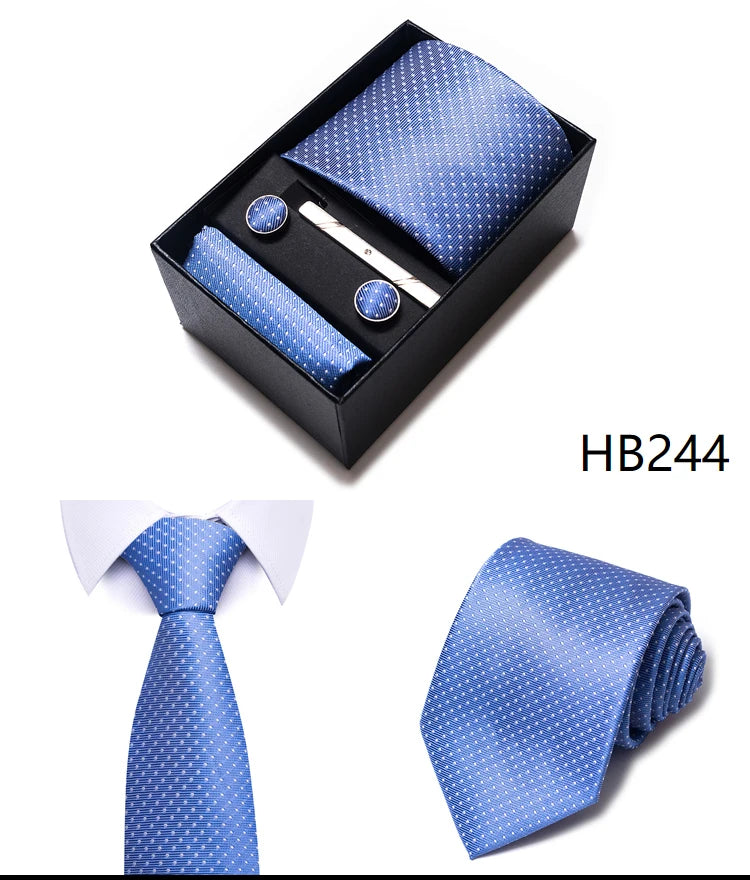 4 Piece Tie Handkerchief Cufflink Set For Men Necktie Holiday Gift Box Blue Gold Suit Accessories Slim Wedding Set The Clothing Company Sydney