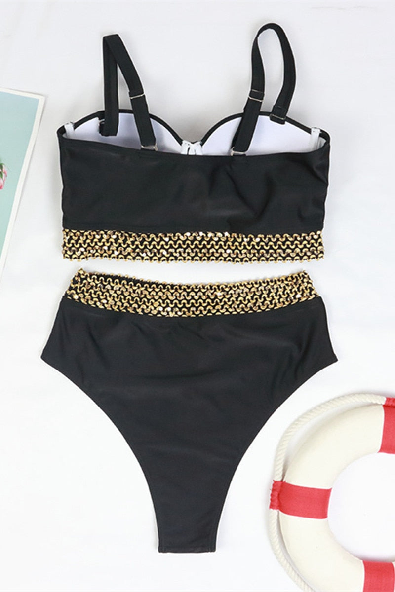 2 Piece Women Swimsuit Solid Colour Short Puff Sleeve Summer High Waist Cut Backless Bathing Suit Beachwear Bikini Set The Clothing Company Sydney