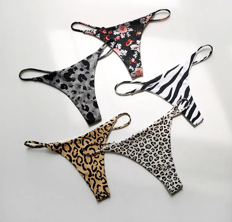 5 Pack Cotton G String Leopard Women Panties Flower Briefs Thong Low Waist T-back Underwear Seamless Lingerie - The Clothing Company Sydney