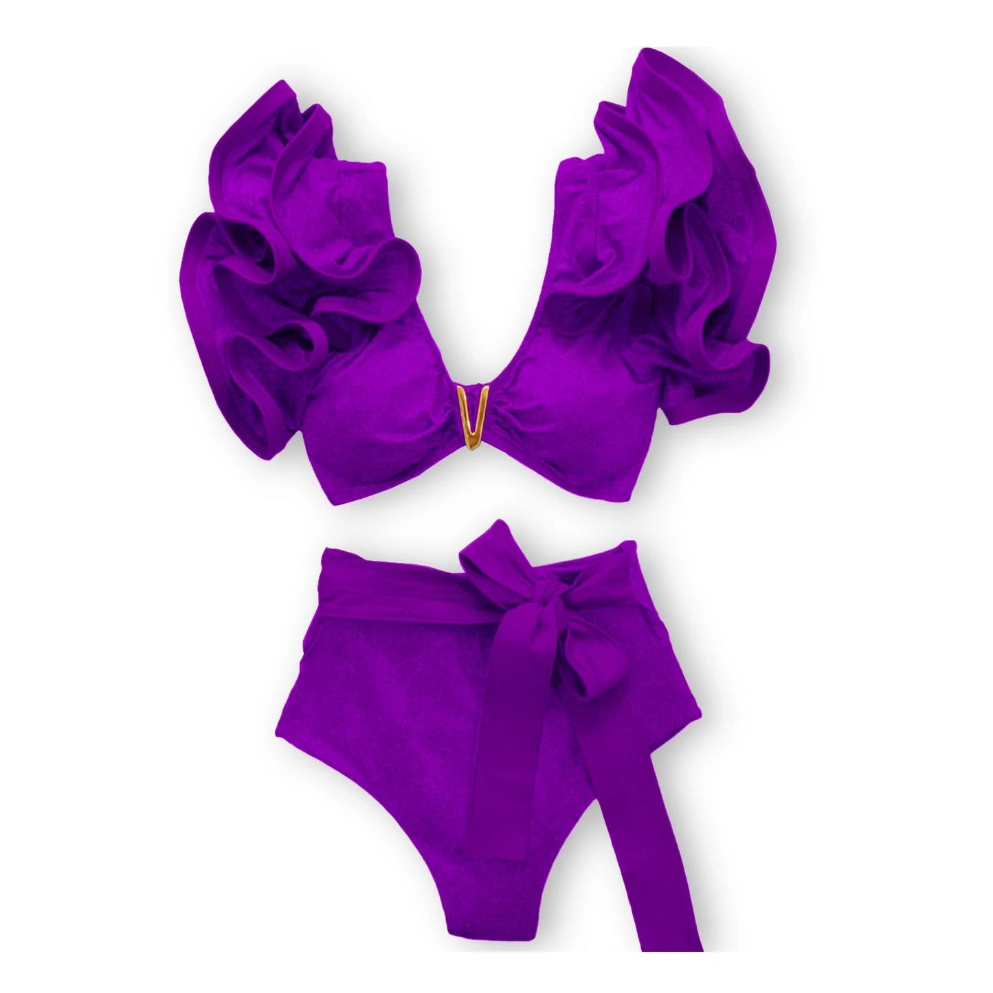 V-Neck High Waist Bikini Sets Shoulder Ruffled Printed Swimsuit Two Piece Swimwear Bathing Suits The Clothing Company Sydney