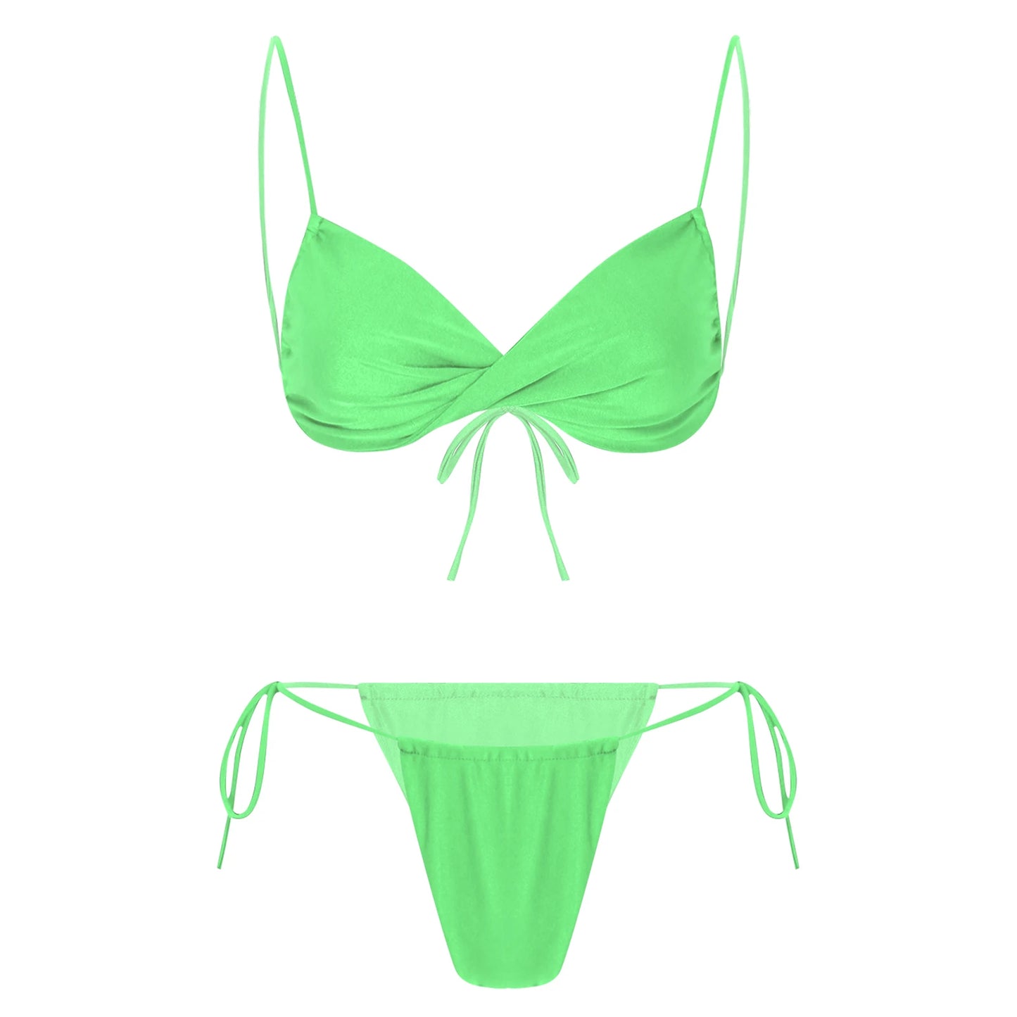 Womens Bikini Set Bathing Suit Pad Free Bra Top with High Cut Thong Briefs Side Tie Tying 2 Piece Swimwear Pool Beach Wear - The Clothing Company Sydney