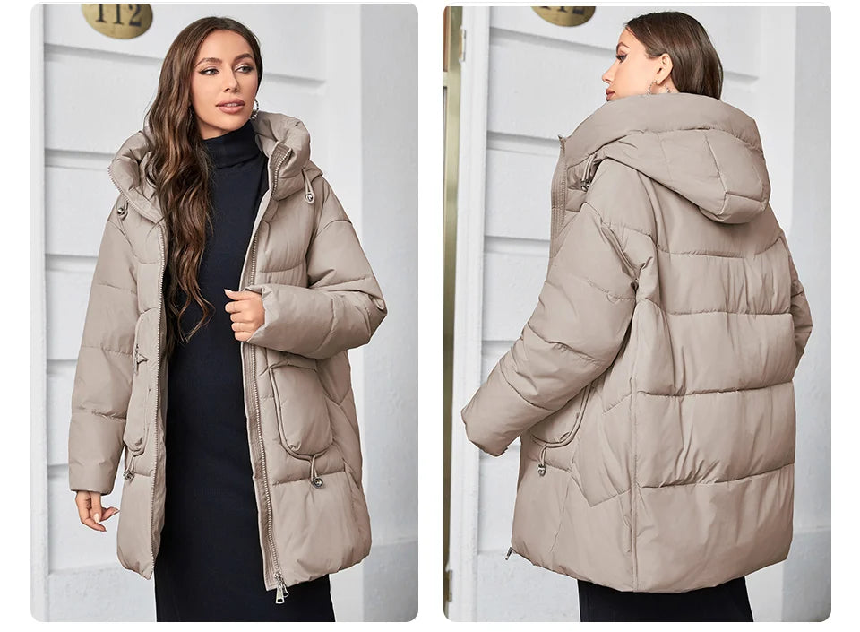 Hooded Parkas Women's Plus Size Casual Hooded Pocket Women Down Jacket Coat Outwear - The Clothing Company Sydney