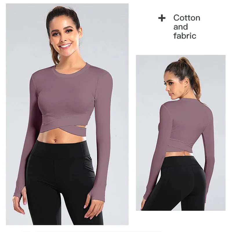 Long Sleeve Midriff Yoga Tops Sports Fitness Crop Top Gym Shirts Slim Fit Running Tank Tops Criss Cross Top The Clothing Company Sydney