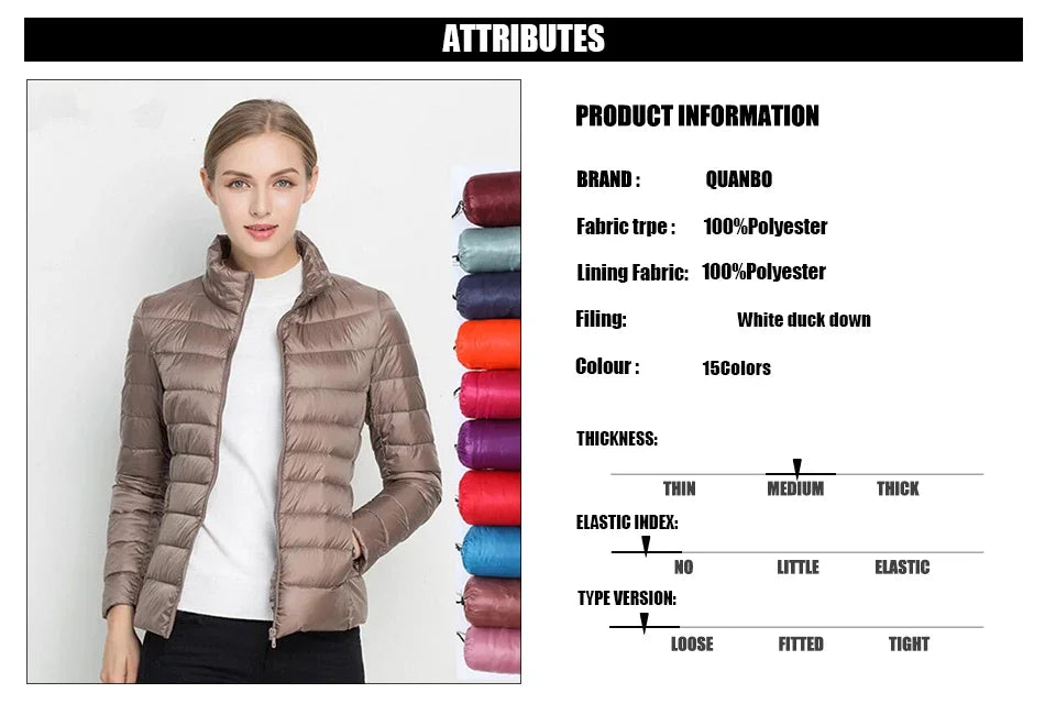 Women's Spring Jacket Fashion Short Ultra Lightweight Packable Puffer Coats Down Warm Slim Fit Parkas - The Clothing Company Sydney