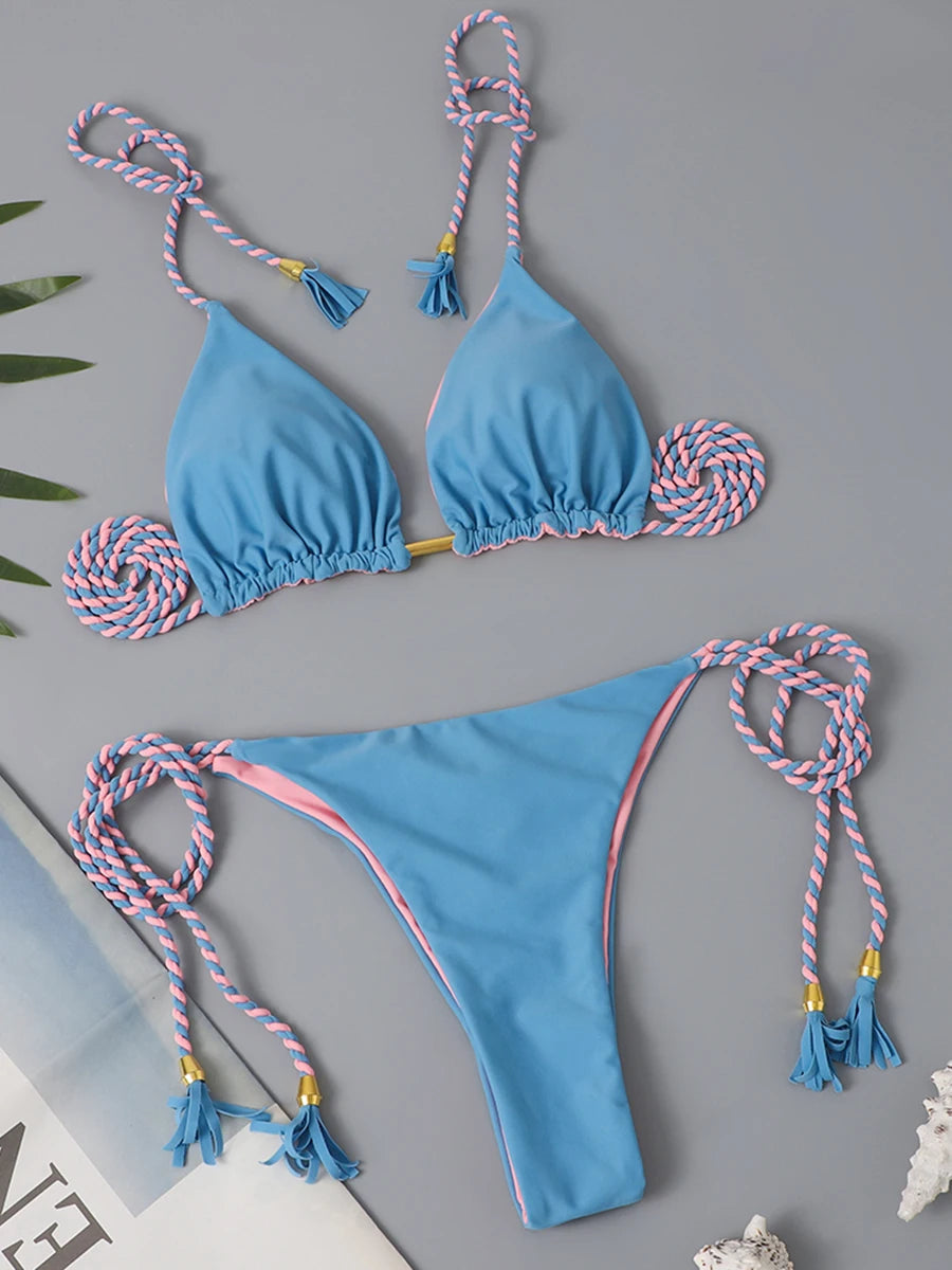 2 Piece Triangle String Bikini Swimsuit Tie Side Thong Swimwear Female Bathing Swimming Suit Summer Beachwear The Clothing Company Sydney