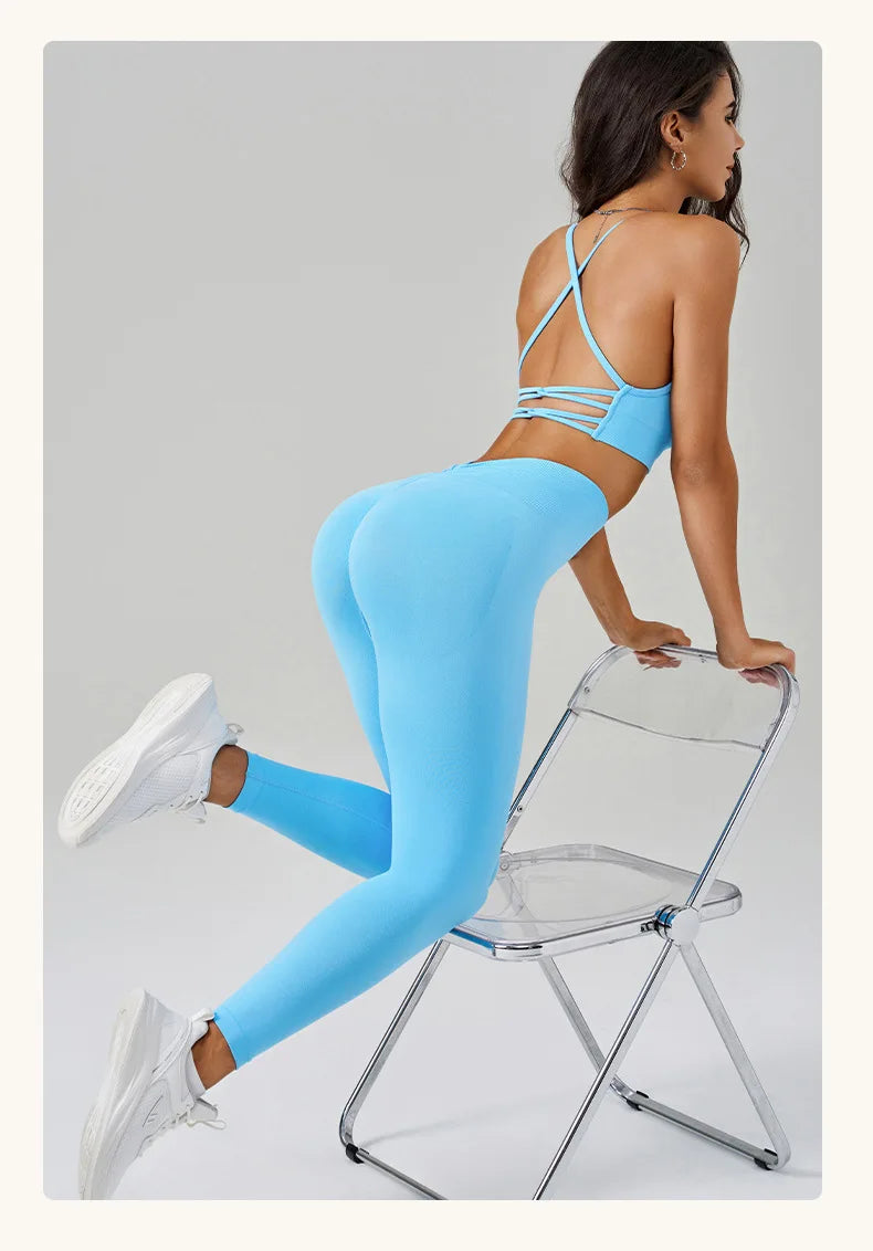 2 Piece Seamless Yoga Set Women Sports Outfit Crisscross Back Bra Fitness Suit High Waist Leggings Running Workout Tracksuit The Clothing Company Sydney