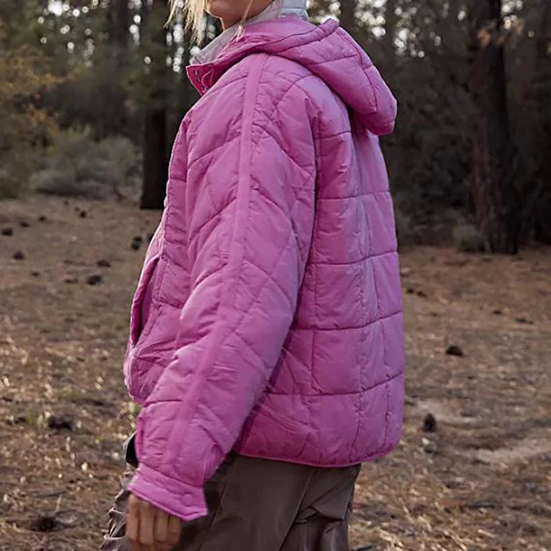 Autumn Winter Padded Jacket For Women Fashion Pockets Long Sleeves Hooded Pullovers Casual Coat - The Clothing Company Sydney