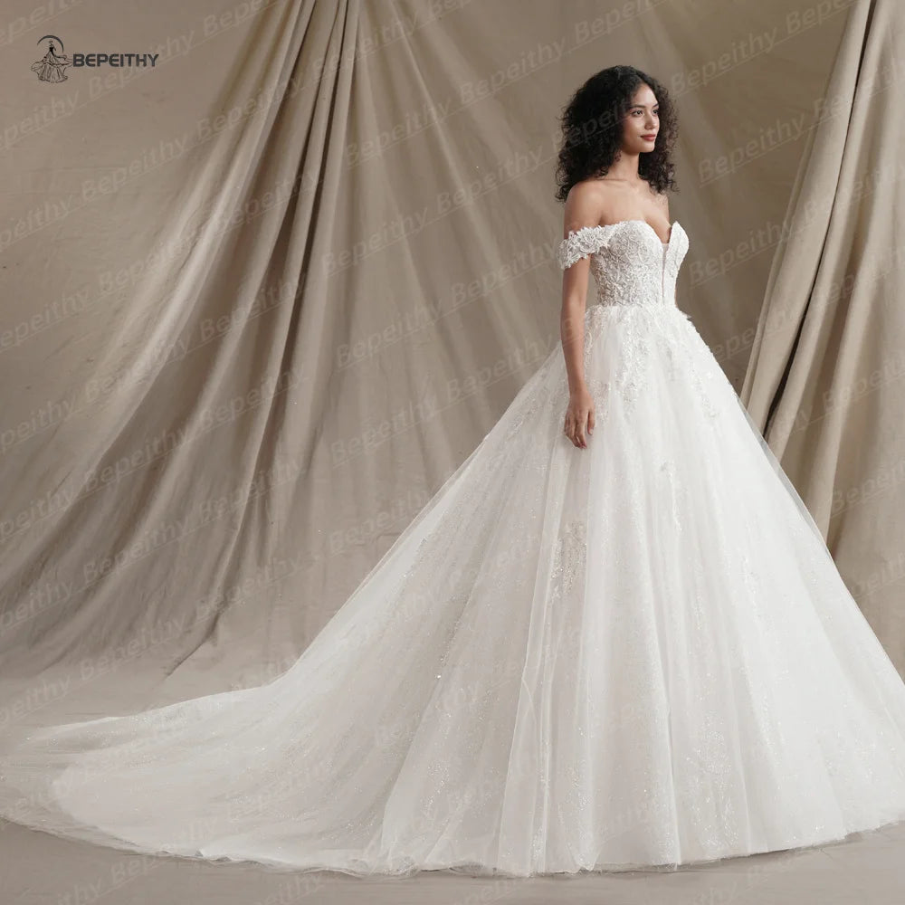 Customized Sweetheart Glitter Princess Wedding Dresses Off Shoulder Ivory Bride Sleeveless Bridal Gown The Clothing Company Sydney