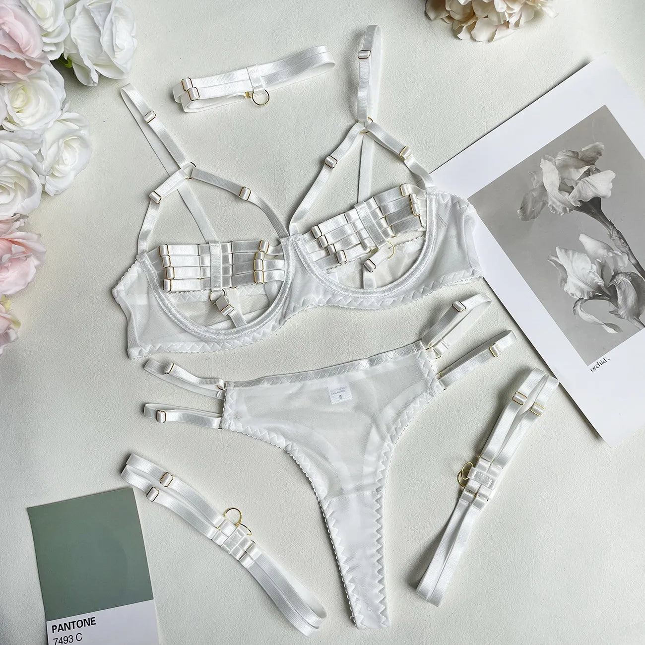 5-Piece Costume Hollow Underwear Sensual Open Bra Outfits Lingerie Set - The Clothing Company Sydney