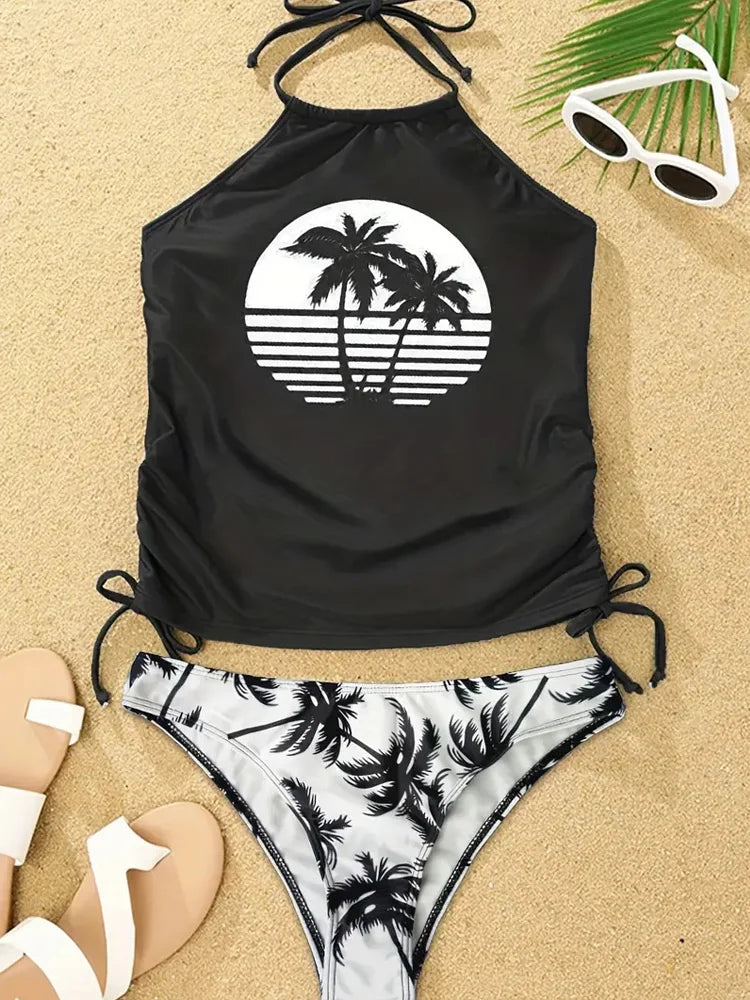 Print Tankini Set Tied Halter Swimsuit Women Swimwear Summer Backless Beach Bathing Suit The Clothing Company Sydney