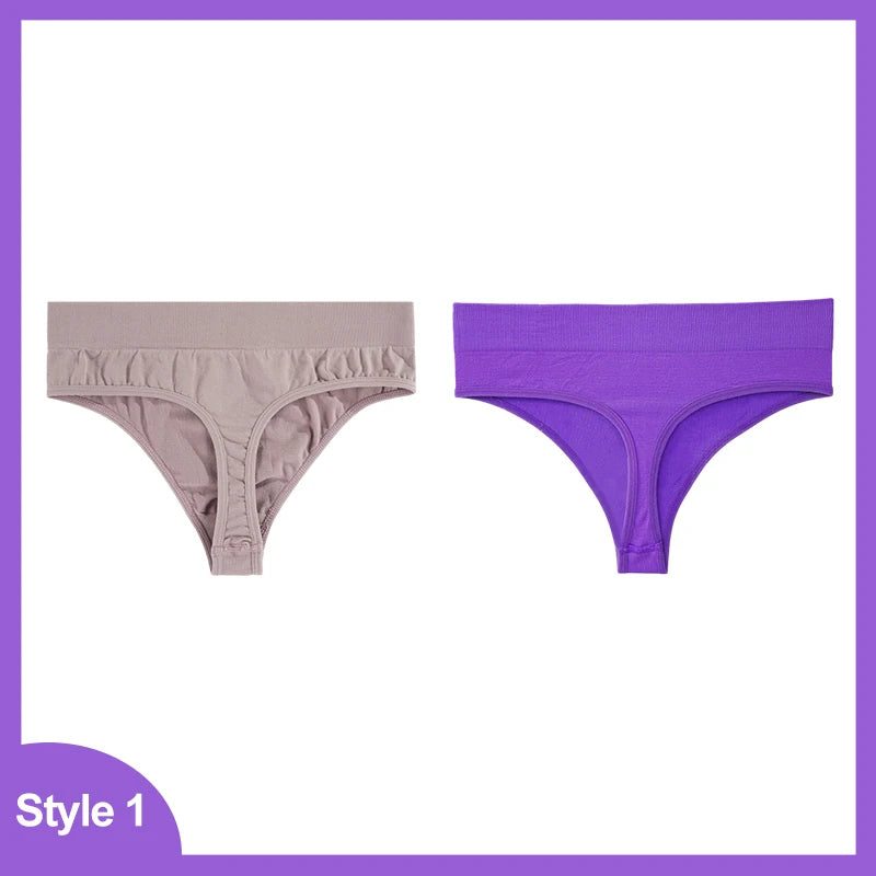 2 Pack Seamless Women Pantys Thongs High Waist Soft Underwear Solid Colors Breathable G-String The Clothing Company Sydney