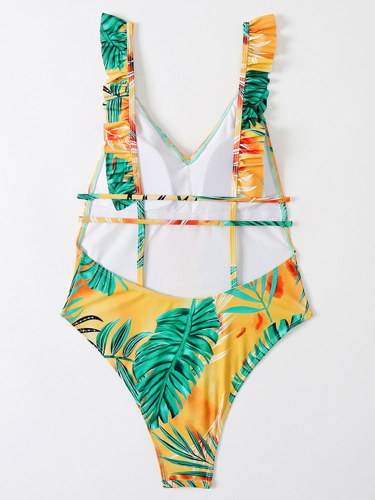 High Cut Ruffled Female Swimwear One Piece Swimsuit Women Backless Monokini Bather Bathing suit Swim Bodysuit The Clothing Company Sydney