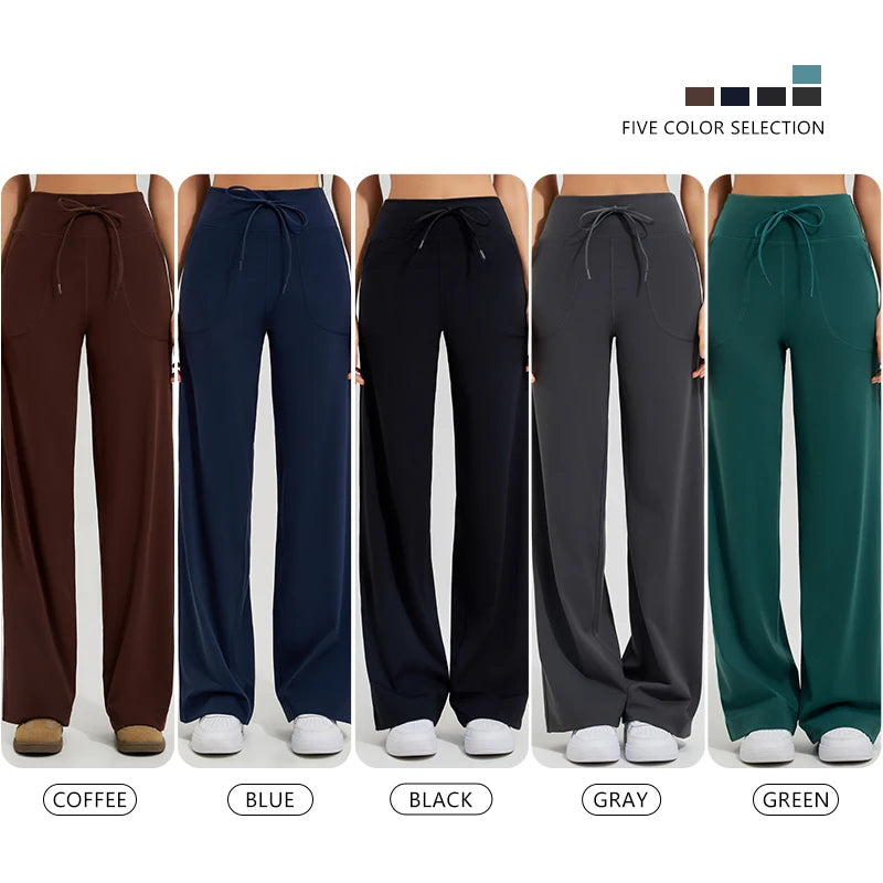 Women's High Waist Yoga Pants Gym Loose Running Yoga Pants Double Side Brushed with Pockets Pants Ties The Clothing Company Sydney