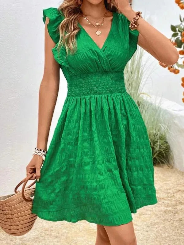 Elegant Short Summer Casual Slim Red Sleeveless Holiday Beach Dress Fashion V Neck A-line Dresses - The Clothing Company Sydney